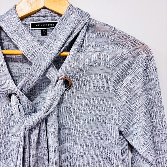 MELANIE LYNE Silver Metallic Tie-Front Top Shimmery Long Sleeve | Small * - Picture 3 of 8